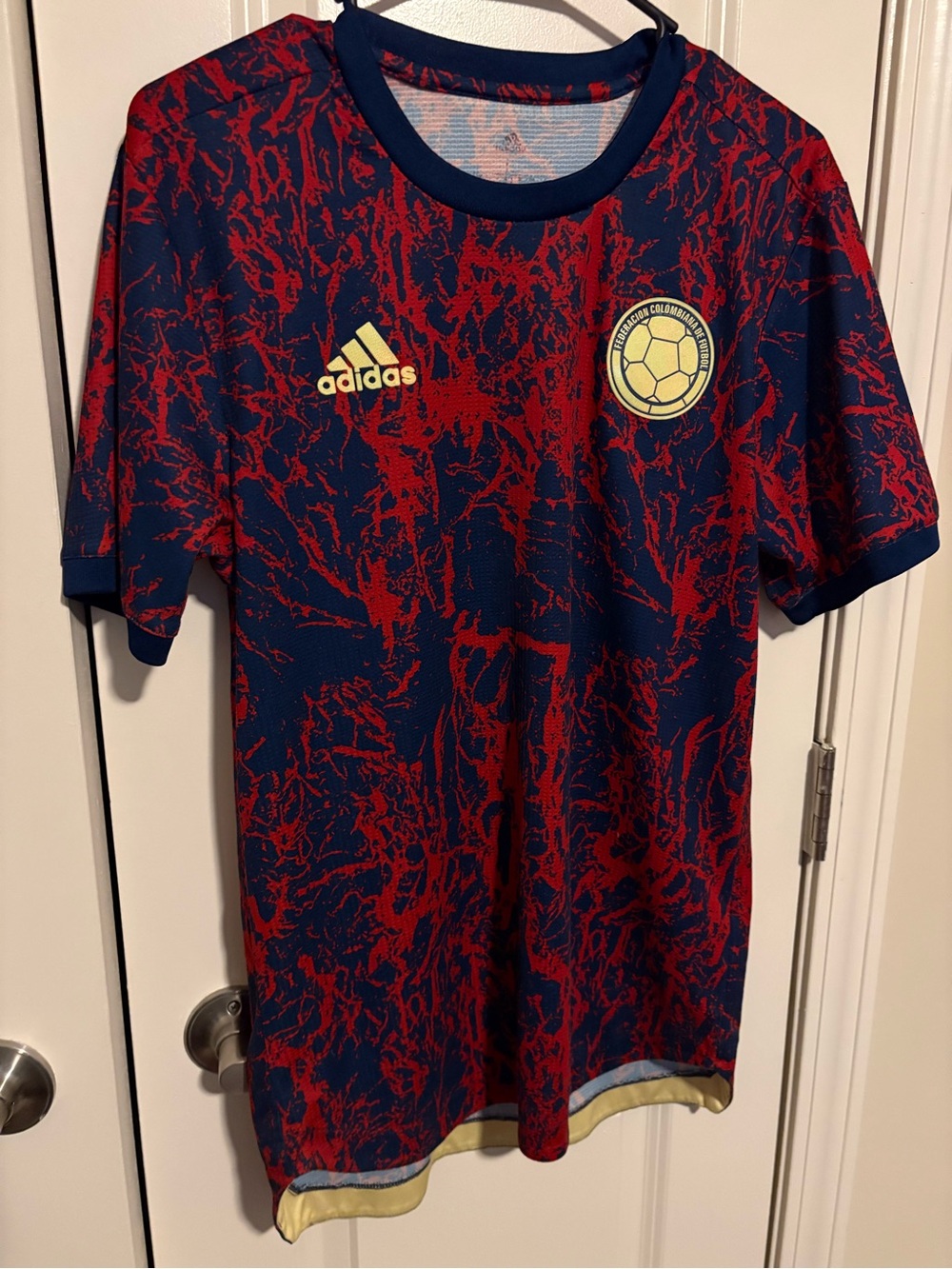 adidas Navy & Red Colombia Soccer Jersey with Gold Crest